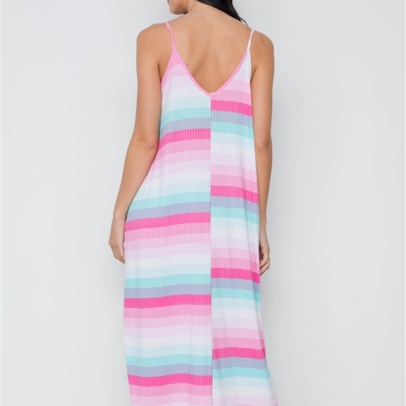 CANDY SHOP STRIPED POCKETED PINK & BLUE MAXI DRESS - Picture 2 of 7
